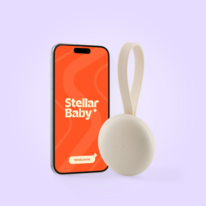 Orbie portable baby environment monitor with the Sidekick clip and Stellar Baby app