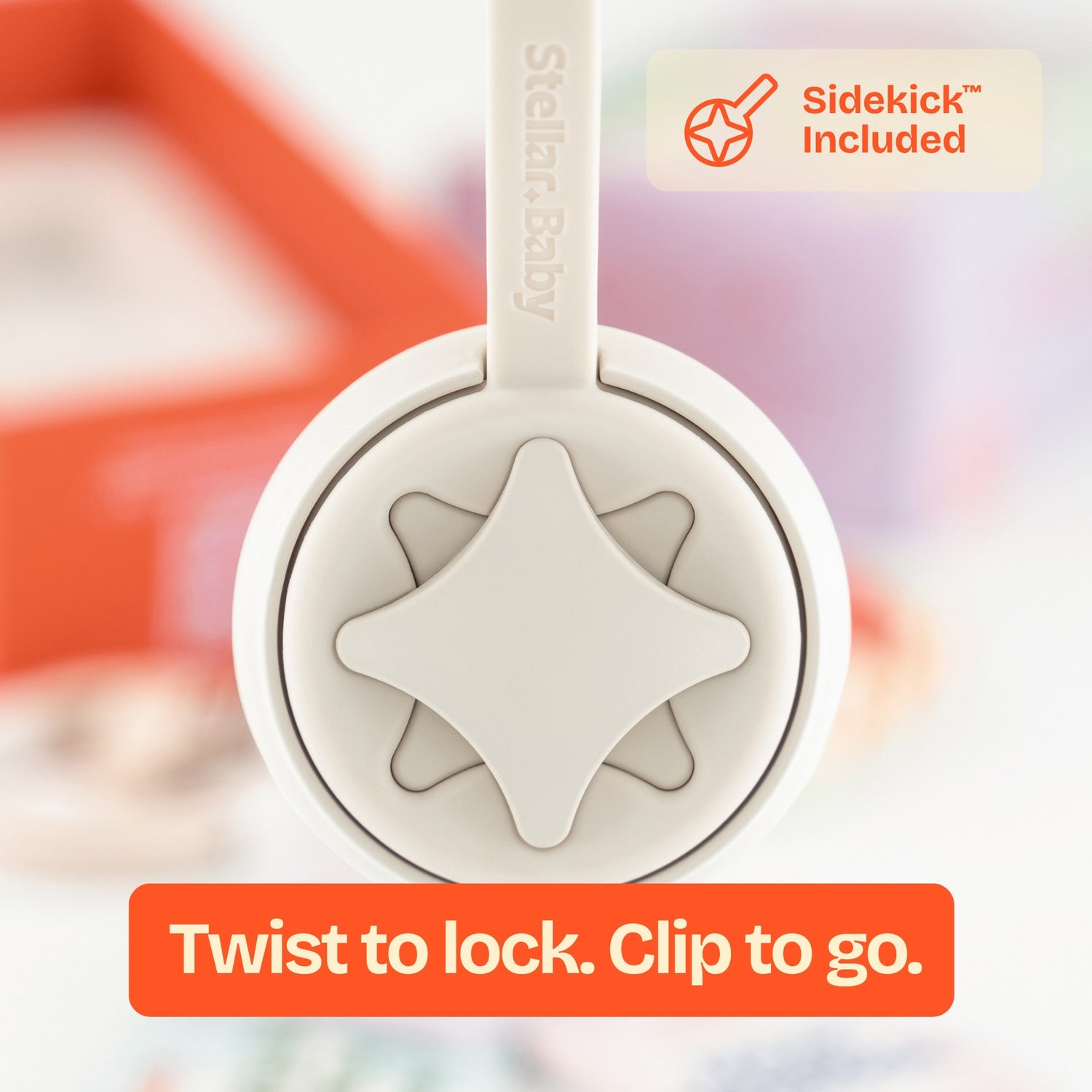 Orbie twist-locking onto the included Sidekick clip